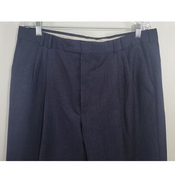 Krizia Dress Pants Mens Size 38x29 Dark Blue Cuffed Pleated Made in Italy Slacks - Picture 2 of 10